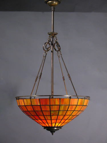 Fire Amber Leaded Glass Inverted Dome
